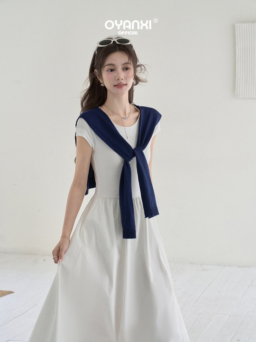 OYANXI ノースリーブ ウエストシェイプ ロングワンピース ショール付き