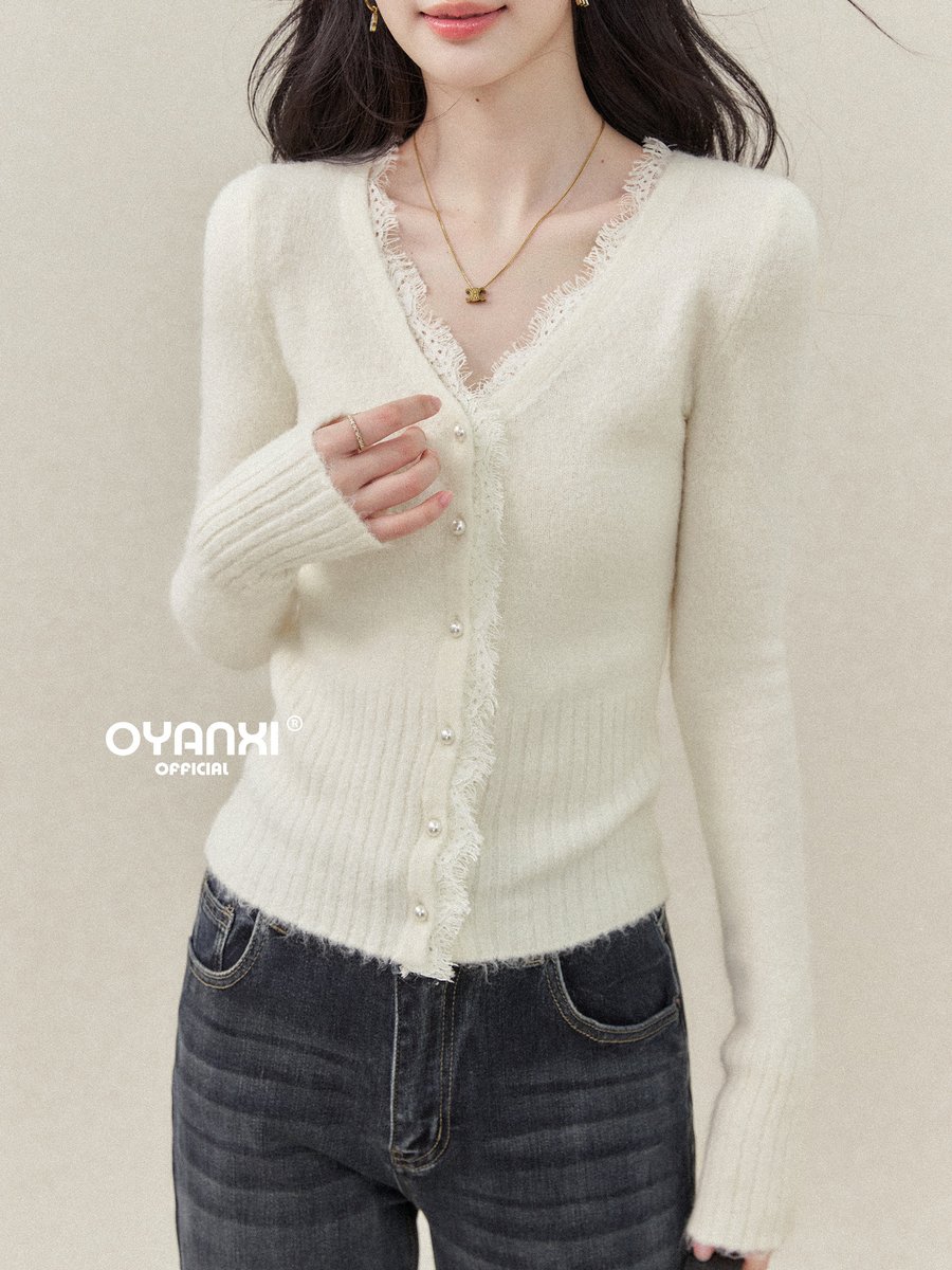 OYANXI パールボタン Vネック ニットカーディガン
