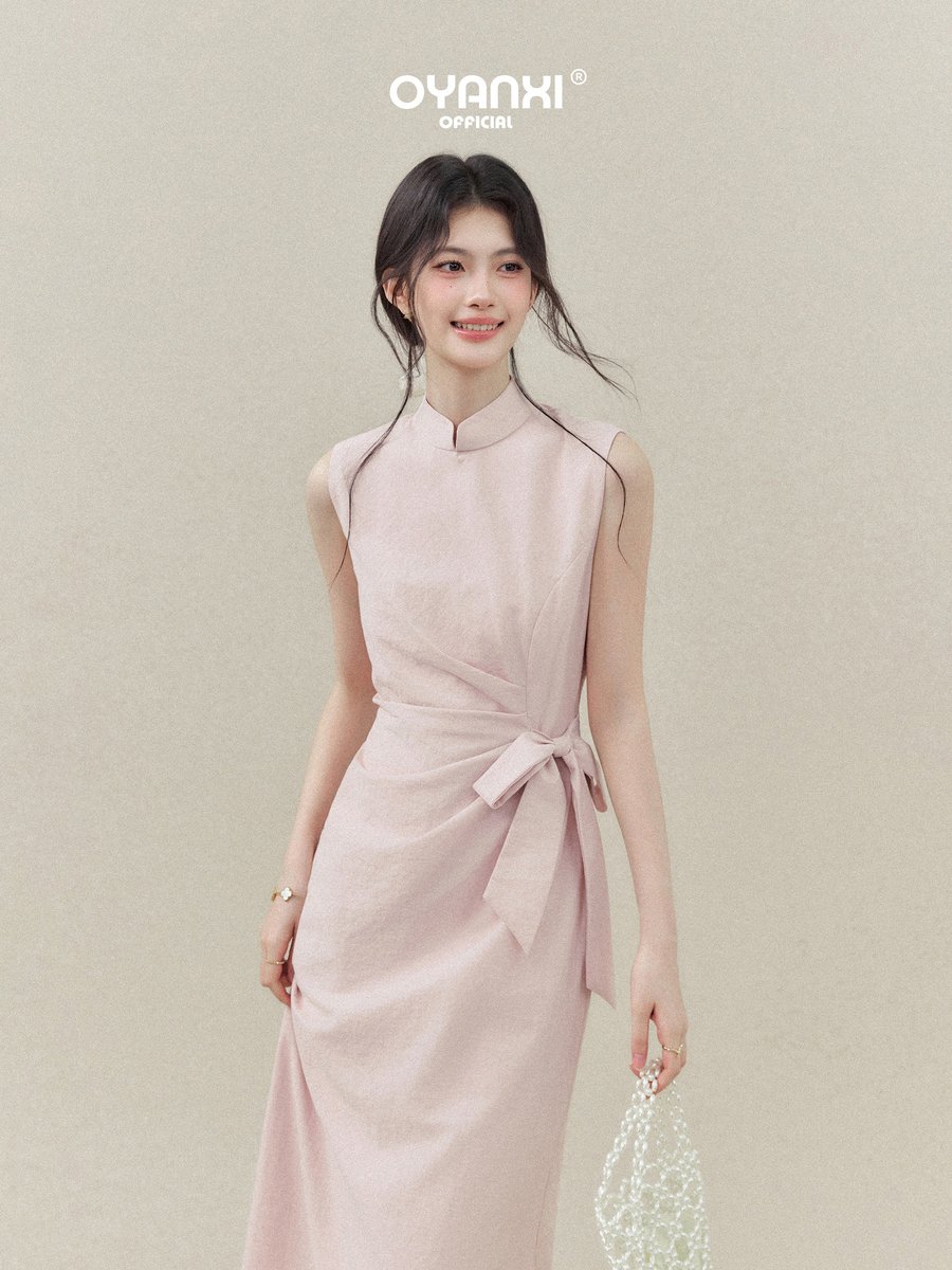 OYANXI アシンメトリー リボン ノースリーブワンピース