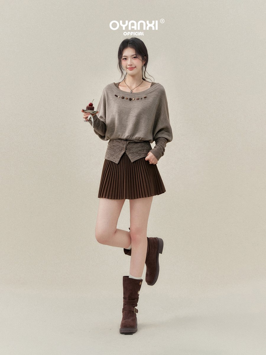 OYANXI フェイクレイヤード ウエストシェイプ クルーネック スウェット