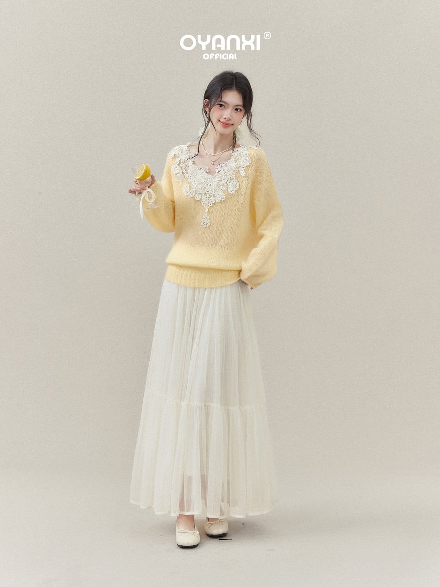 OYANXI レース Vネック ゆったりニット