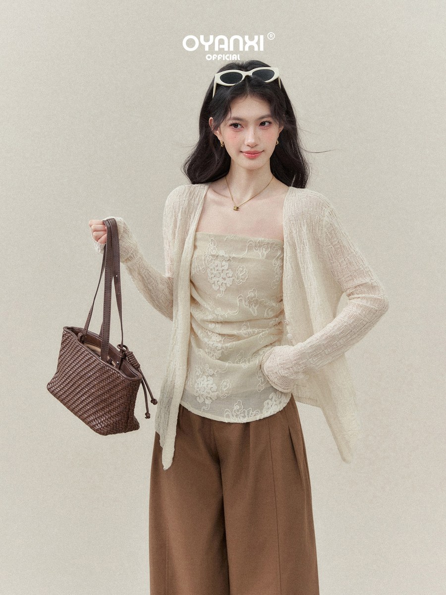OYANXI ジャカード ベアトップ＆透かし編みニット 2点セット