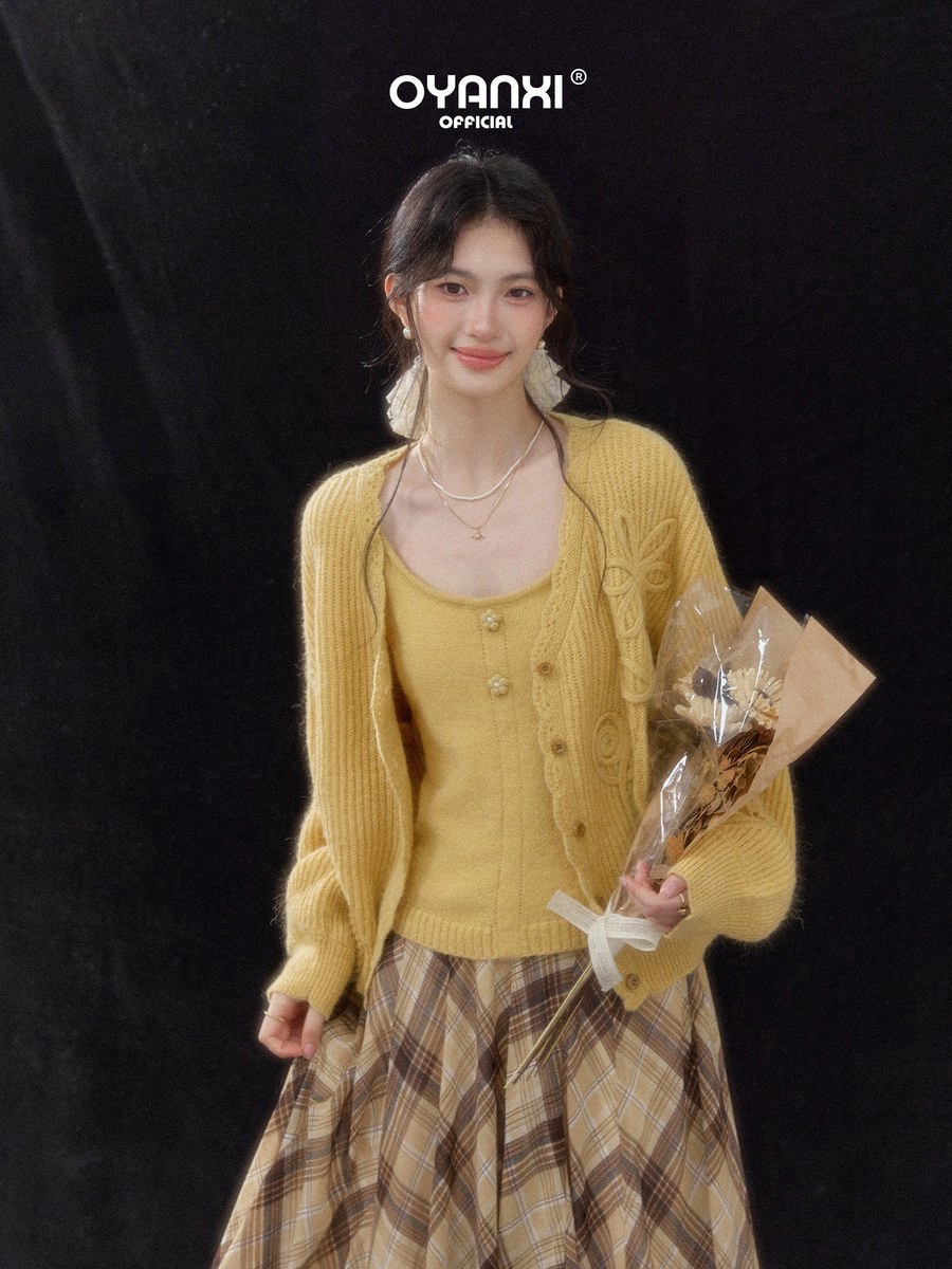 OYANXI キャミソール＆かぎ編みニットカーディガン 2点セット