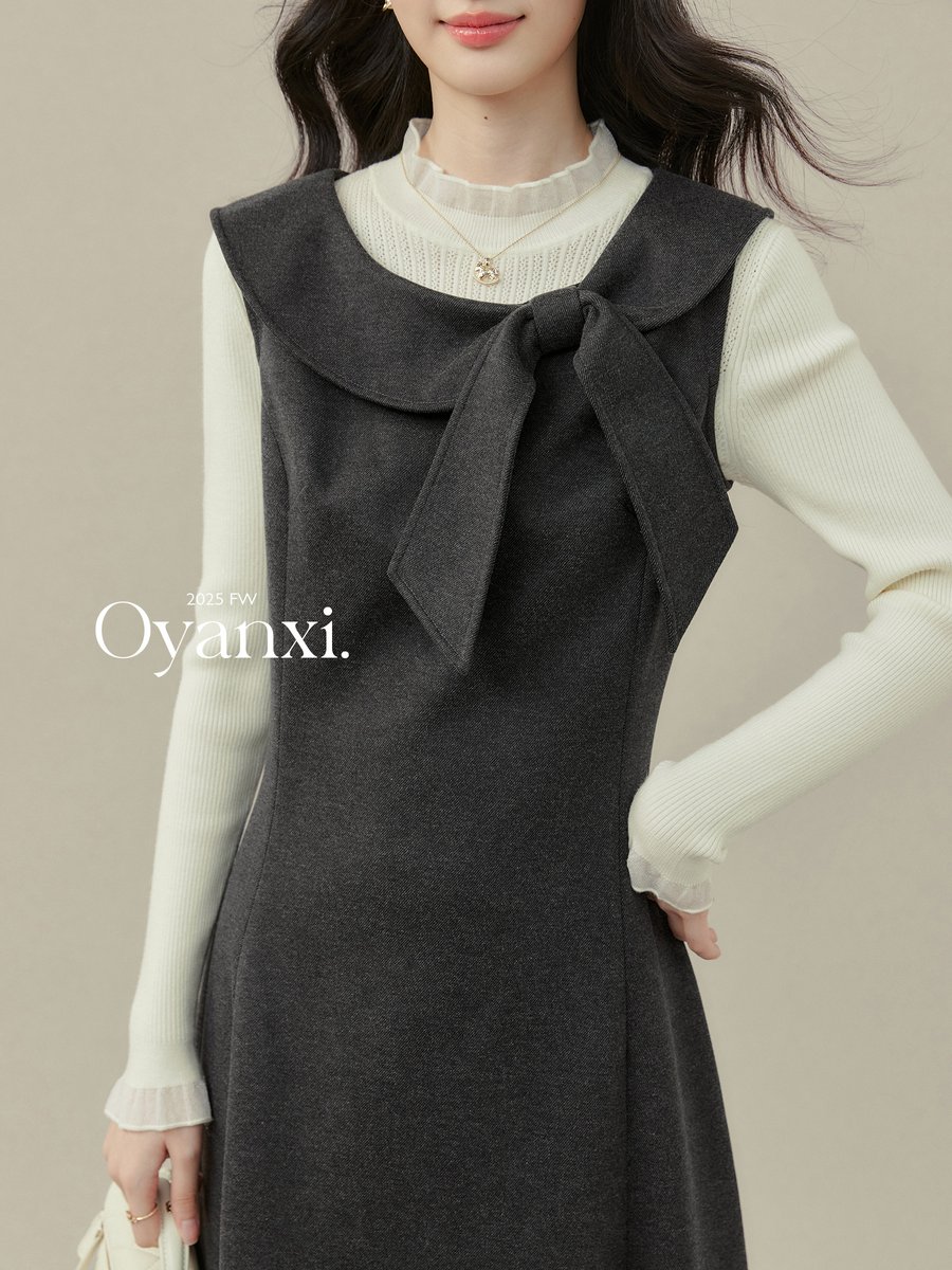 OYANXI リボン付き ジャンパースカートワンピース