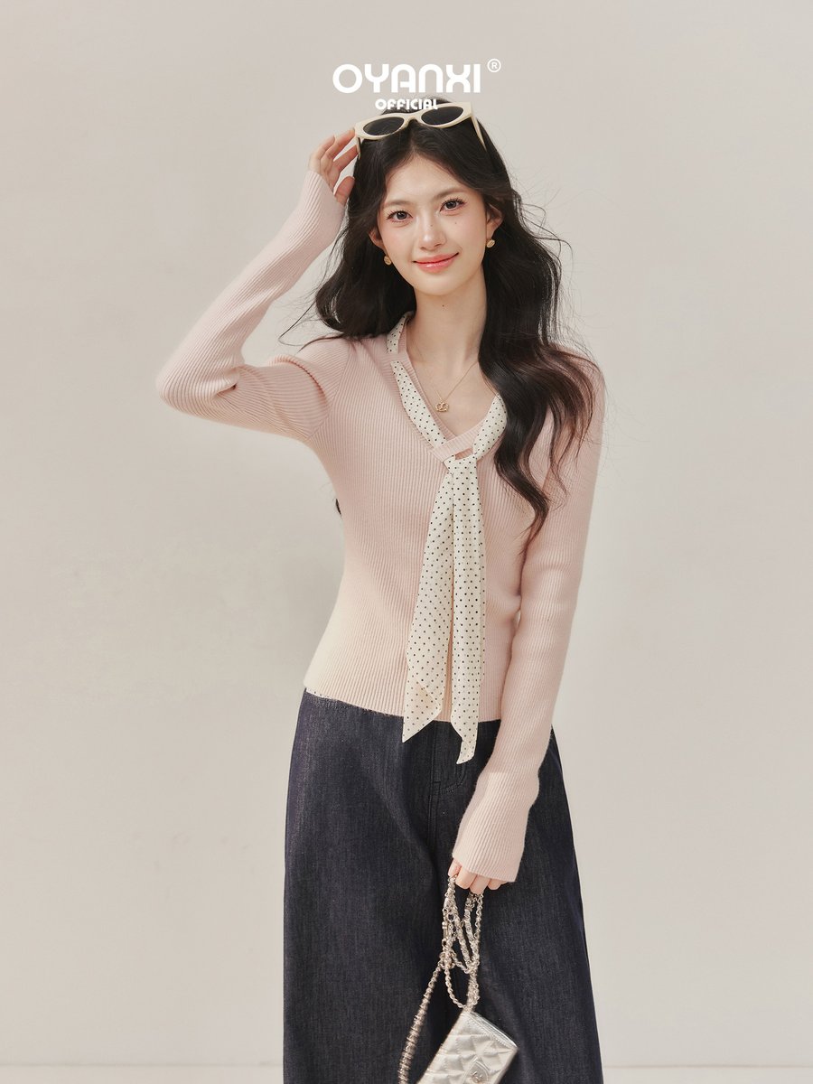 OYANXI Vネック フィット ニットトップス