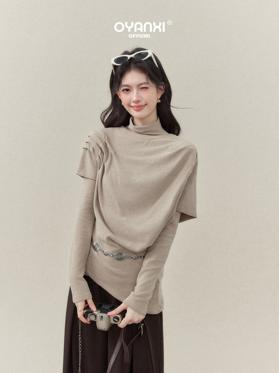OYANXI 長袖Tシャツ＆ケープ風トップス 2点セット