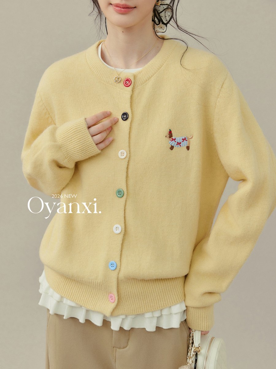 OYANXI 刺繍 ゆったり ニットカーディガン