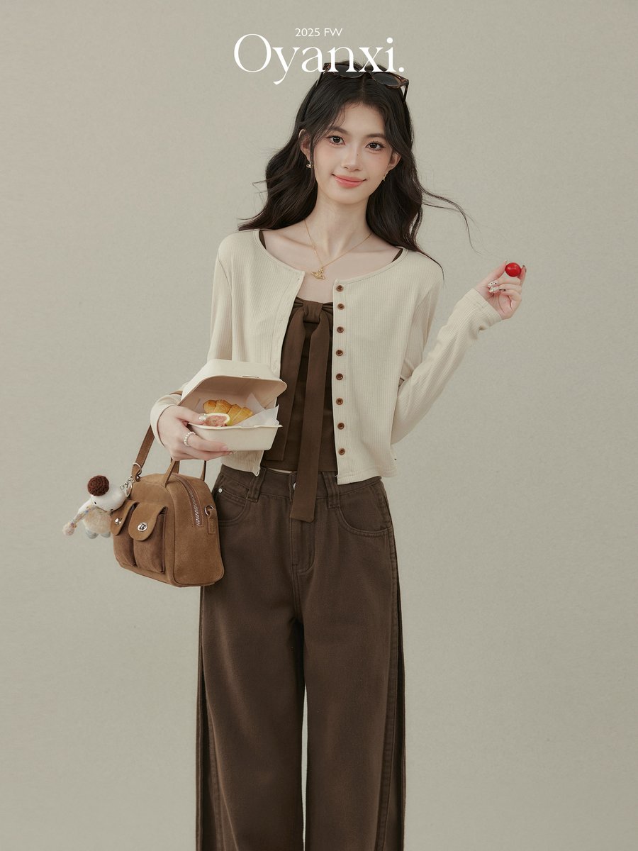OYANXI 落ち感 ストレート ワイドデニムパンツ