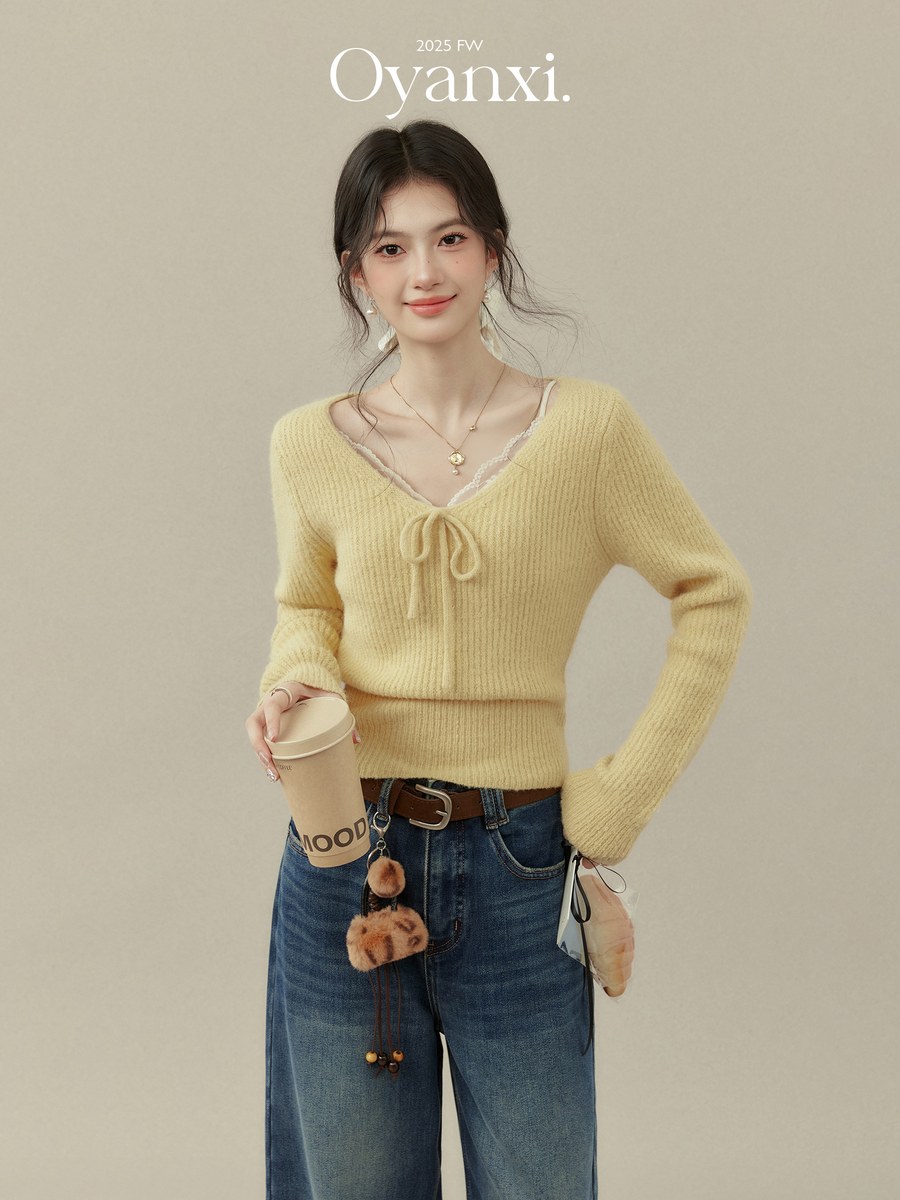 OYANXI 鮮やかイエロー プルオーバーニット
