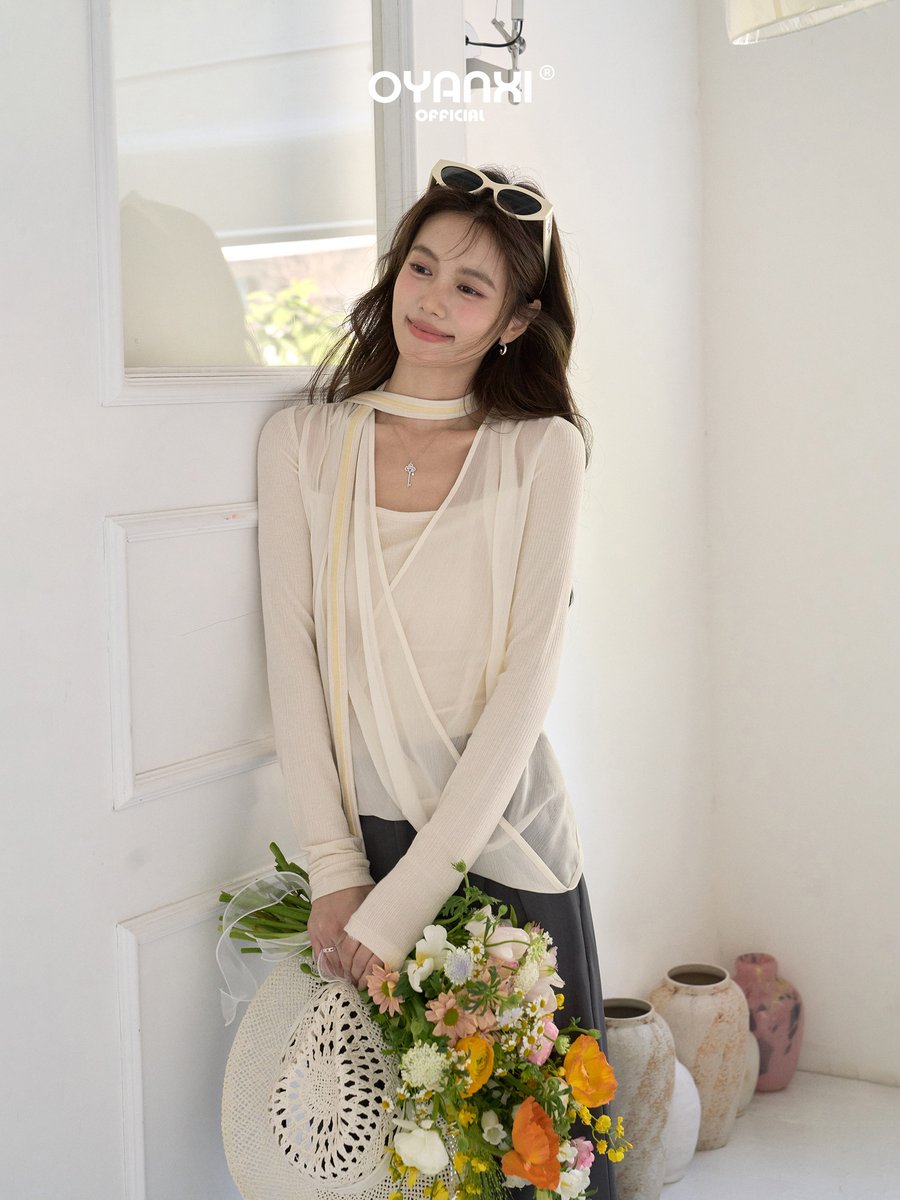 OYANXI チュール ドレープ フェイクレイヤード ホルターネックTシャツ
