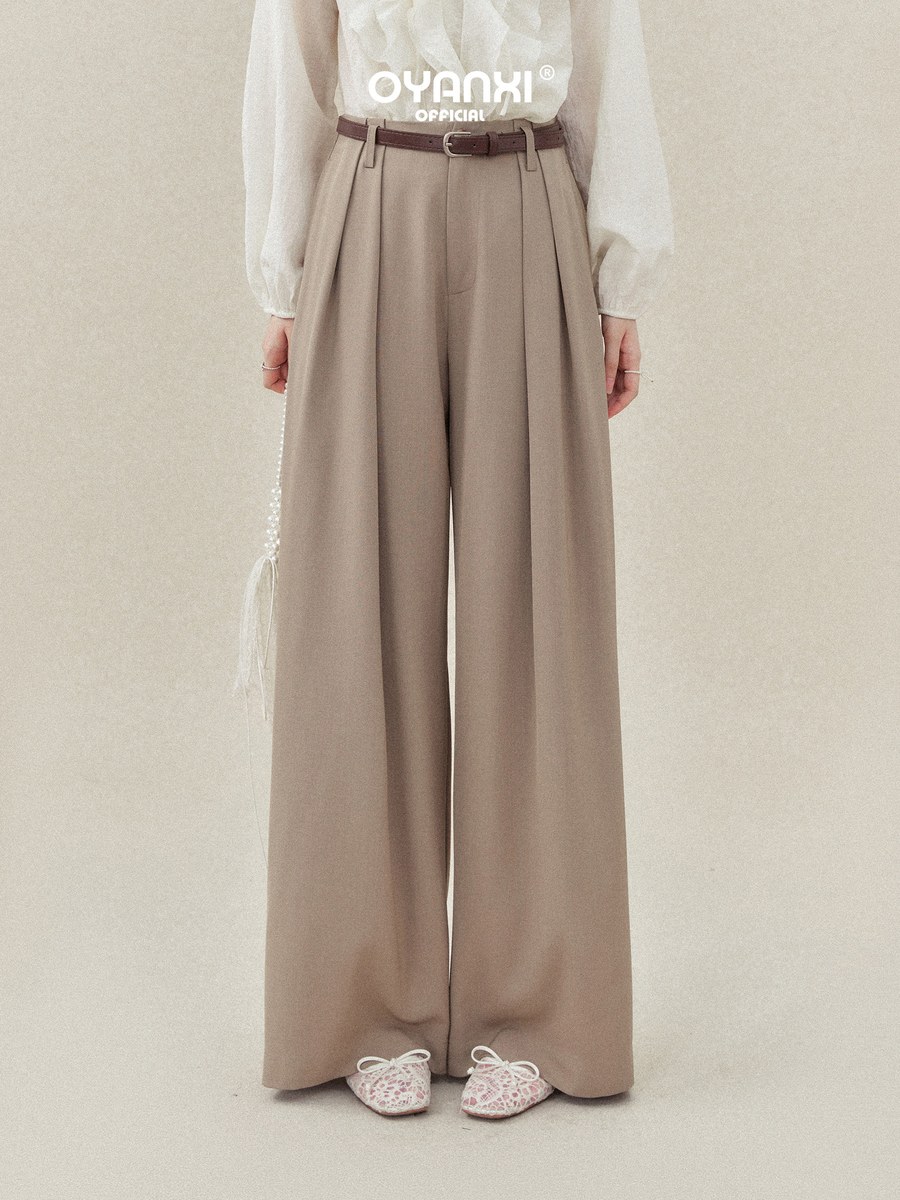 OYANXI タック入り ハイウエスト ワイドパンツ
