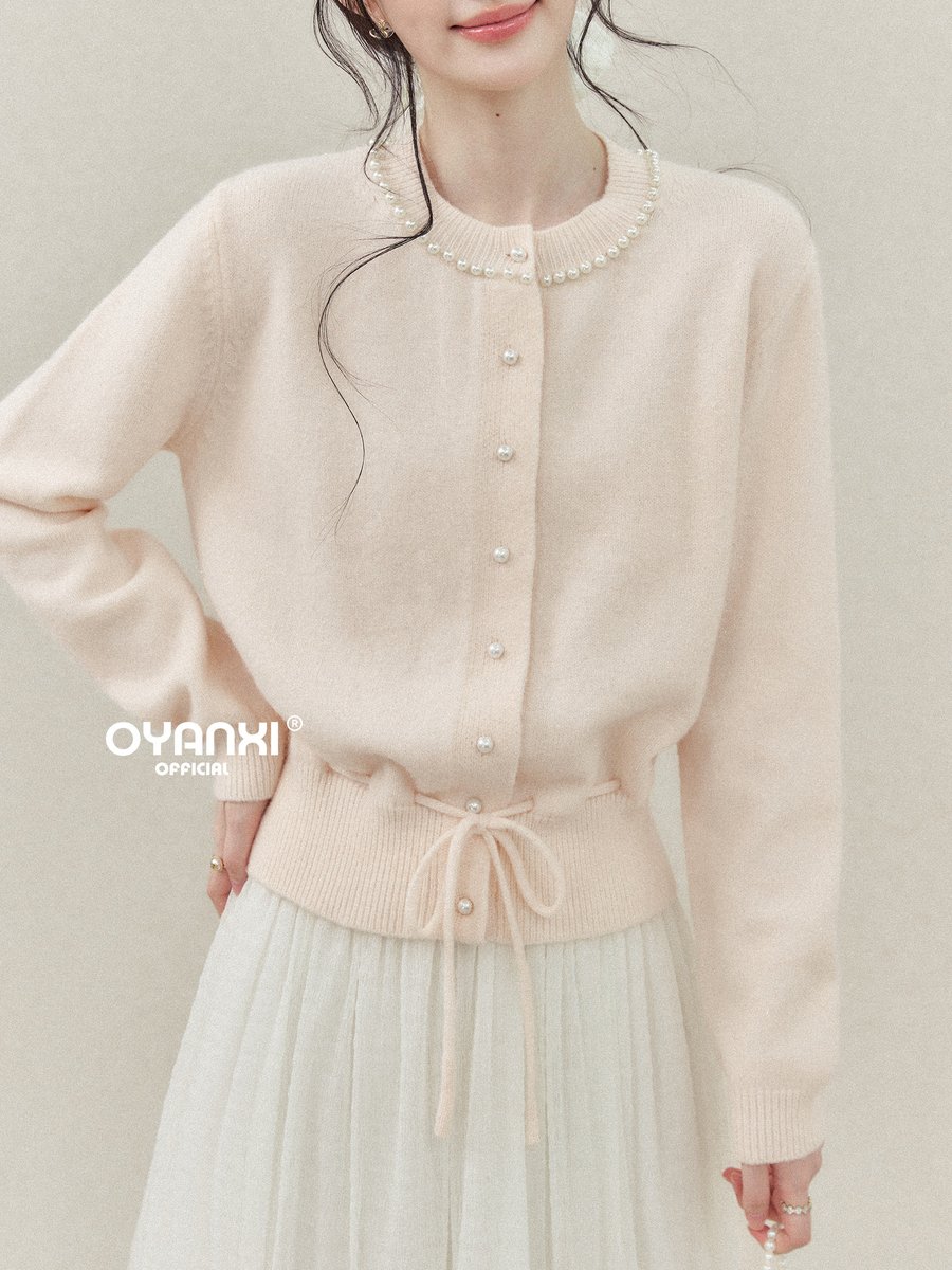 OYANXI パール襟 ゆったり長袖ニットセーター
