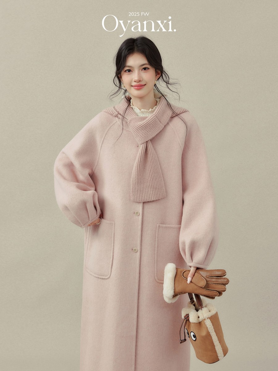 OYANXI 取り外しフード付き ダブルフェイス ロングコート
