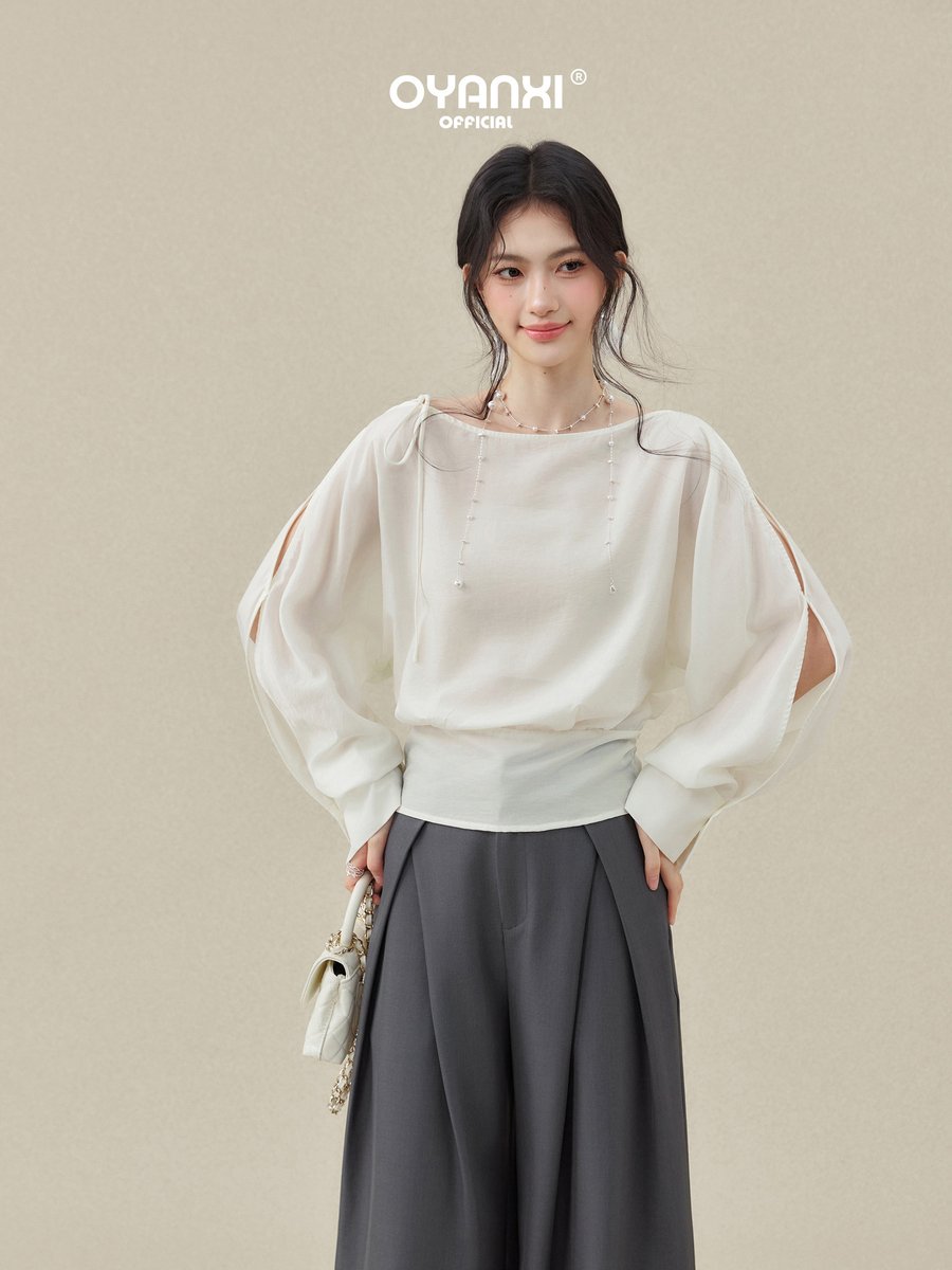 OYANXI リボンディテール 長袖シャツ