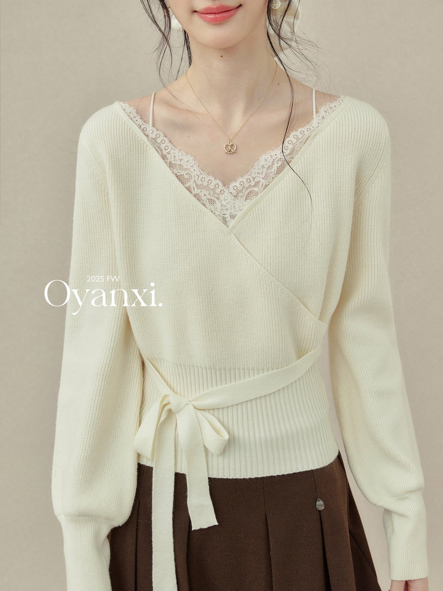 OYANXI カシュクール ウエストリボン ニットトップス