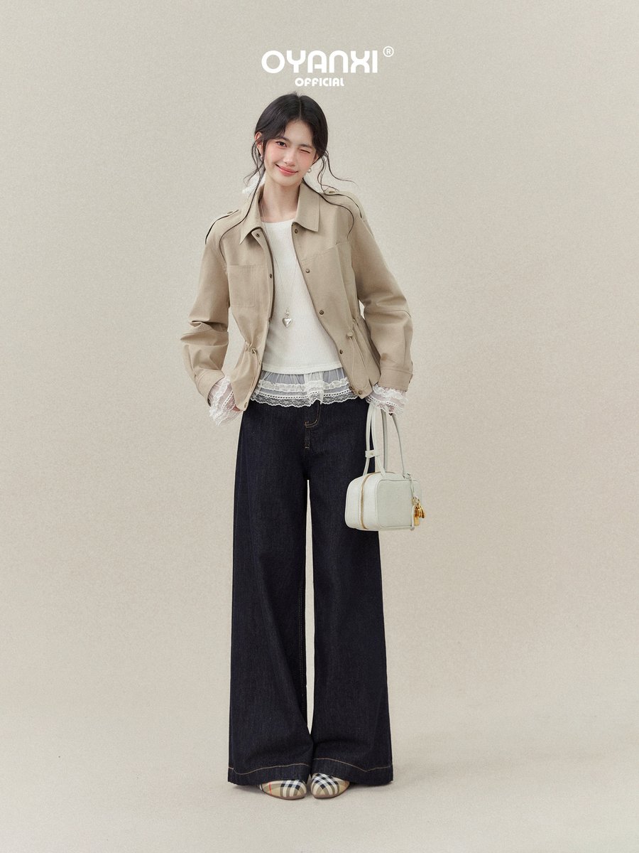 OYANXI 折り襟 ダブル前立て ショート丈ジャケット