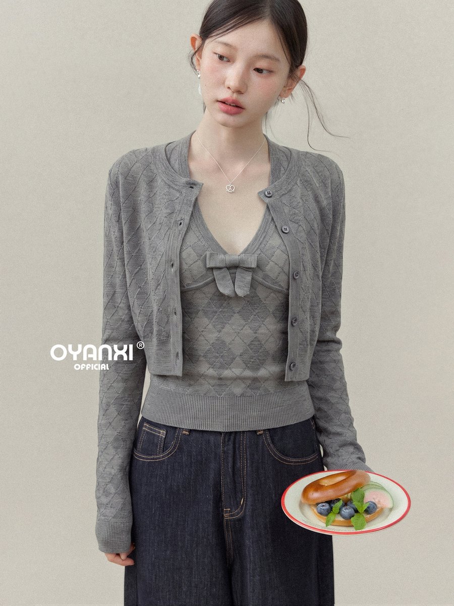 OYANXI リボン ホルターキャミ＆長袖ニット 2点セット