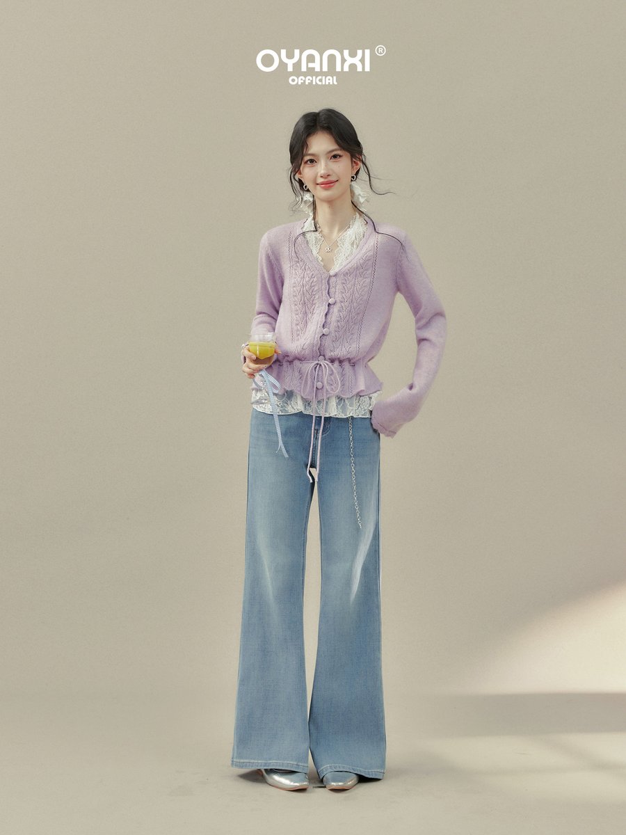 OYANXI ハイウエスト ストレート ワイドデニムパンツ