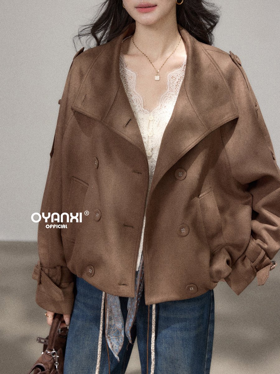 OYANXI レトロ ダブルボタン 襟付き ショートジャケット
