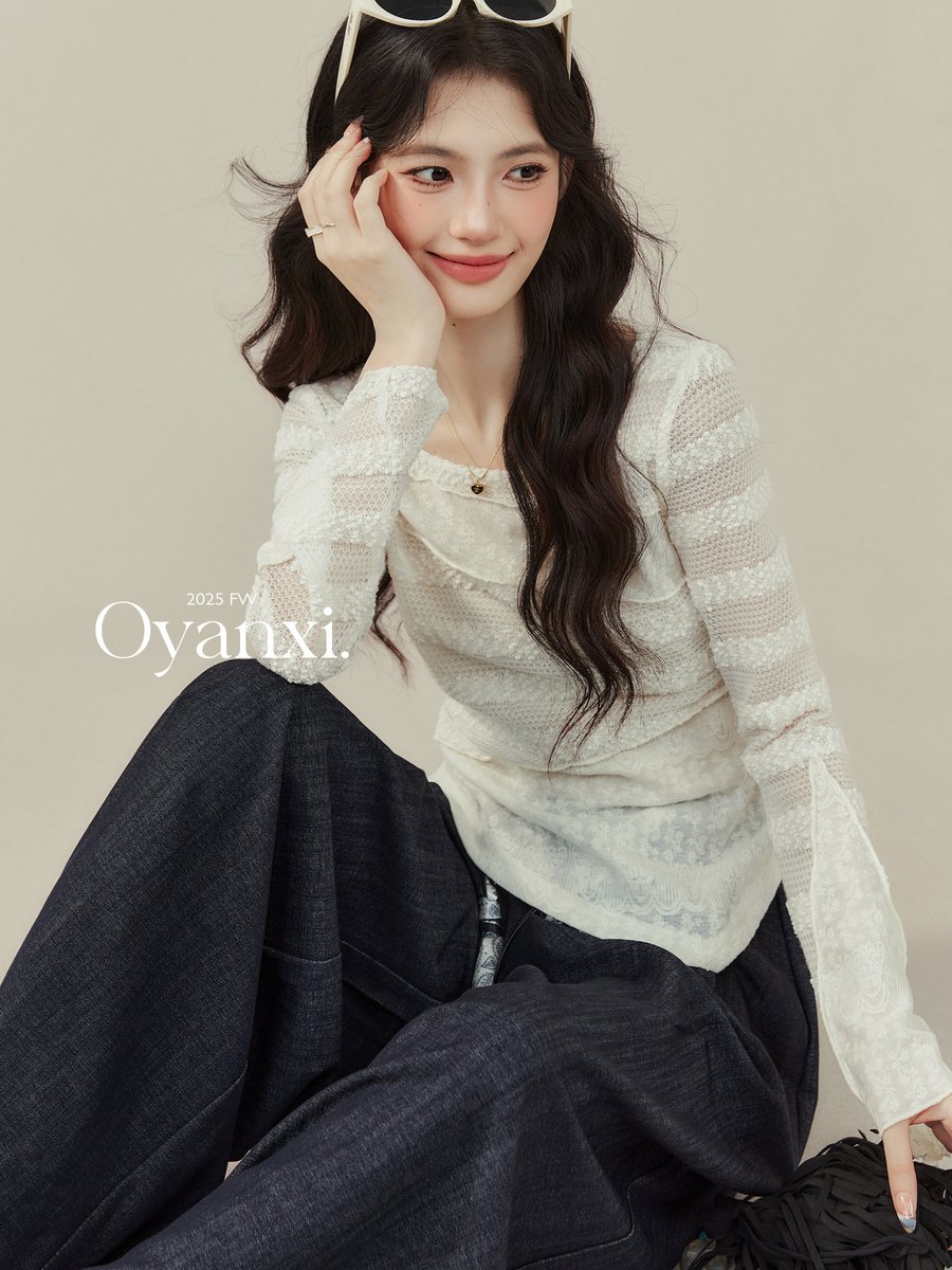 OYANXI アシンメトリー 切り替え 長袖Tシャツ