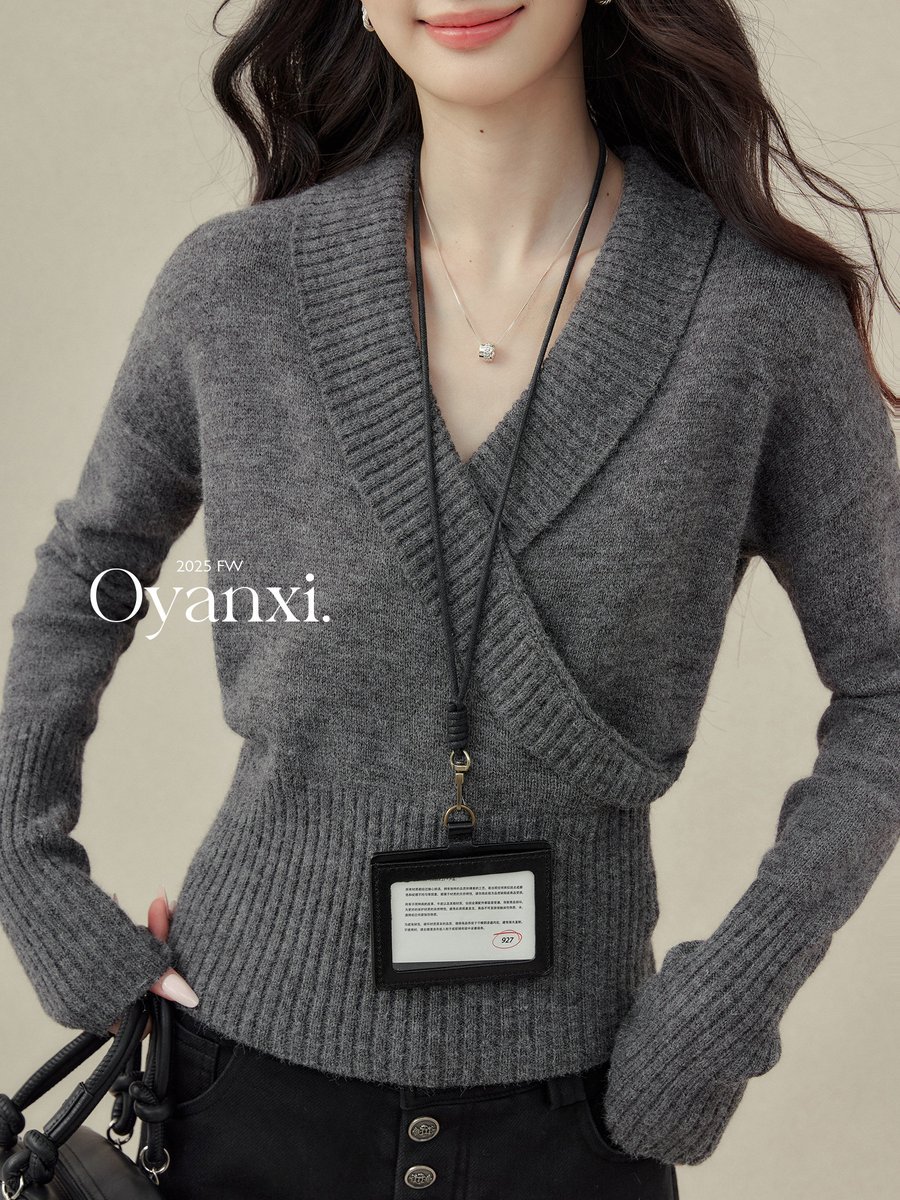 OYANXI Vネック ウエストシェイプ ニットトップス