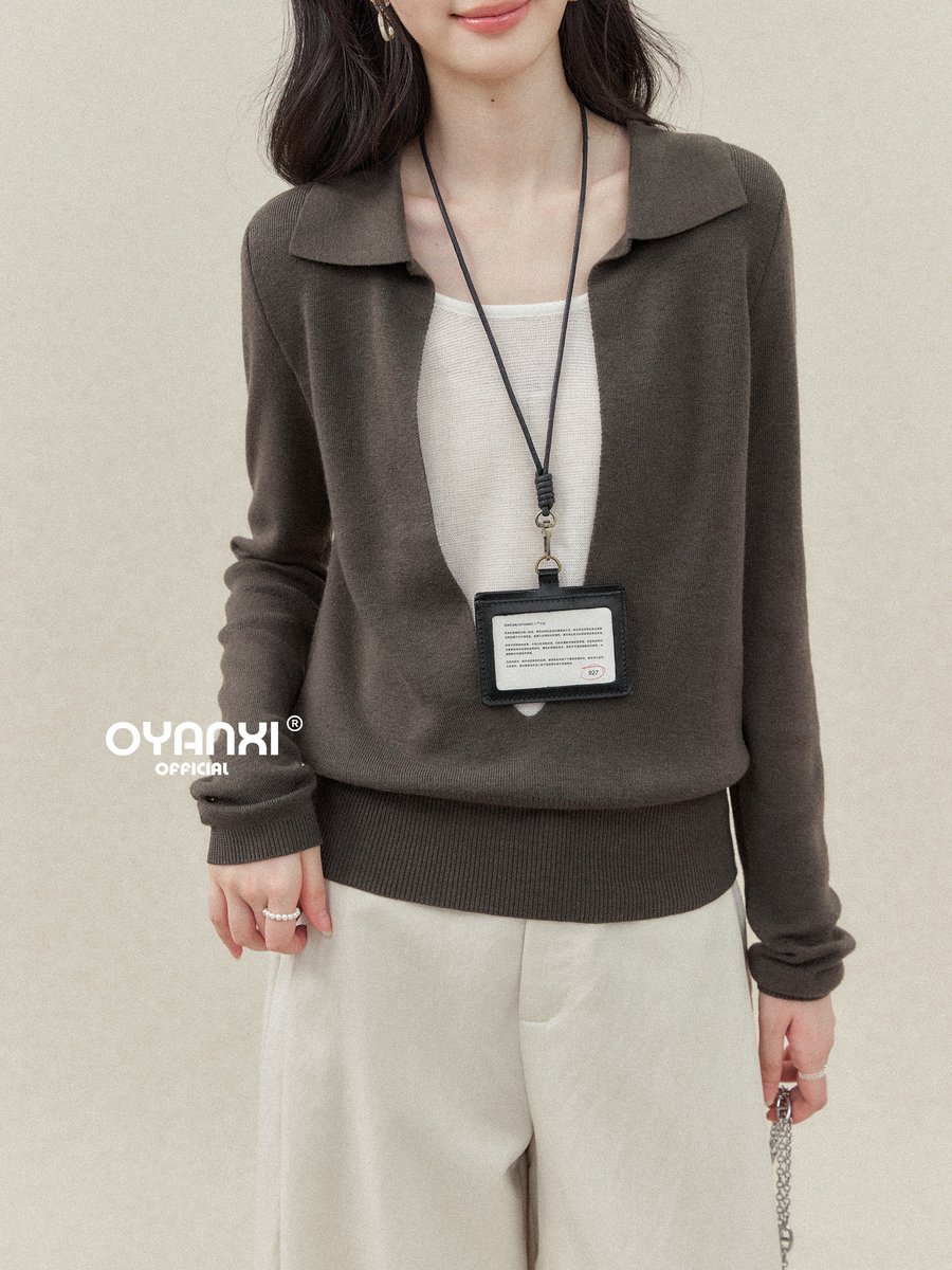 OYANXI 深Vネック フェイクレイヤード ゆったりニット