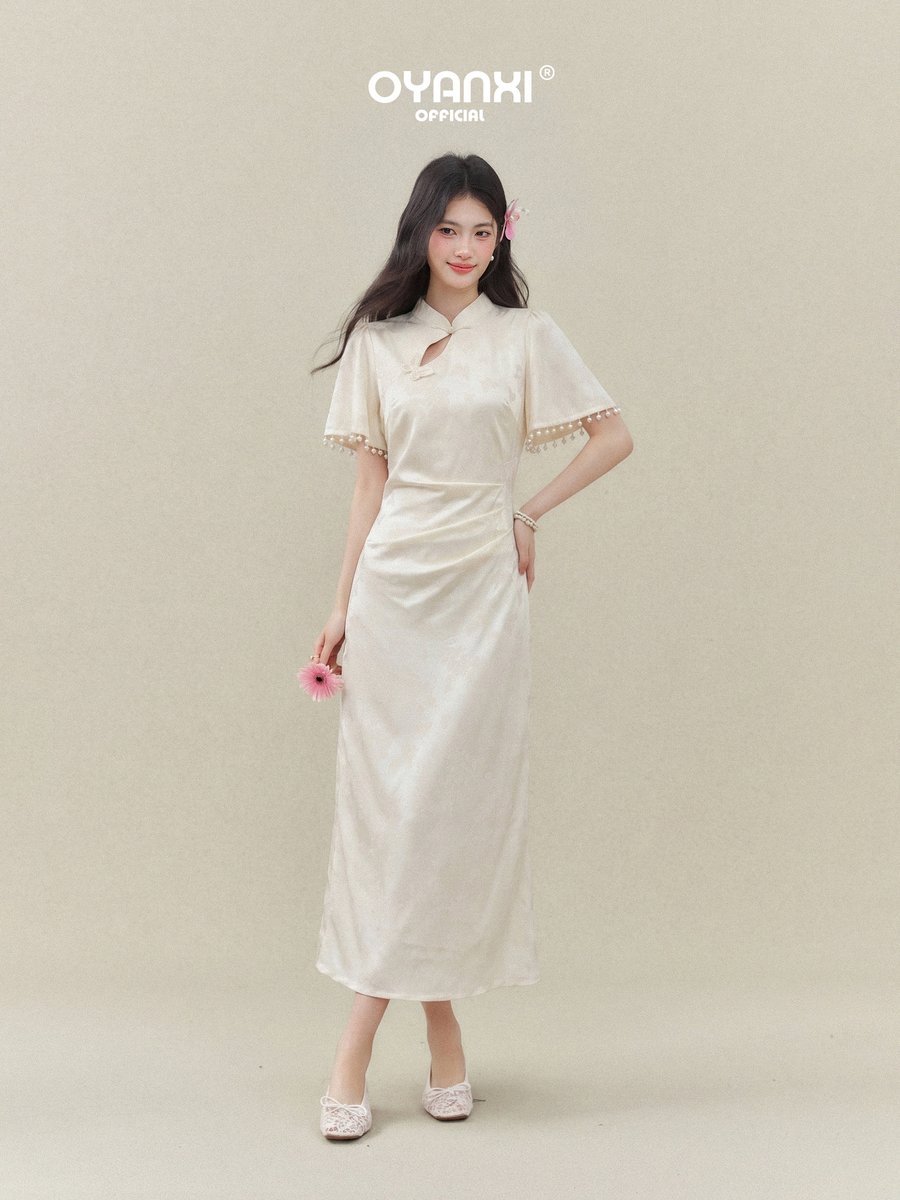 OYANXI チャイナテイスト スタンドカラー 半袖ワンピース