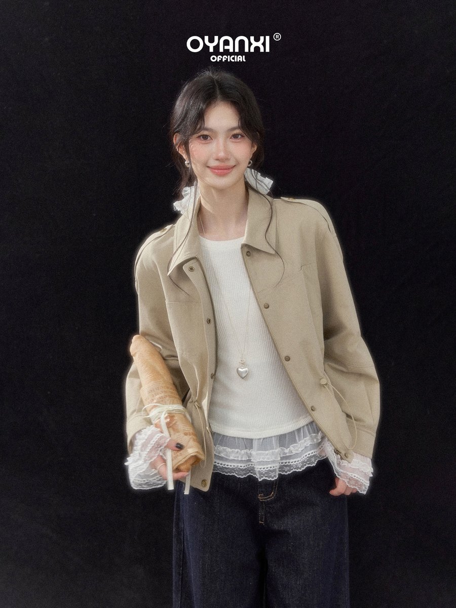 OYANXI 折り襟 ダブル前立て ショート丈ジャケット