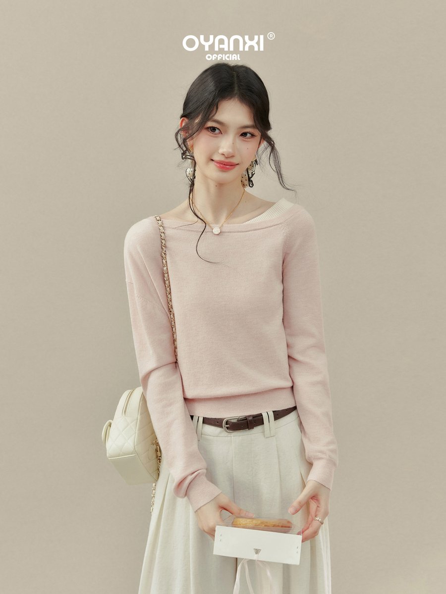 OYANXI オフショルダー ショート丈 ニットトップス