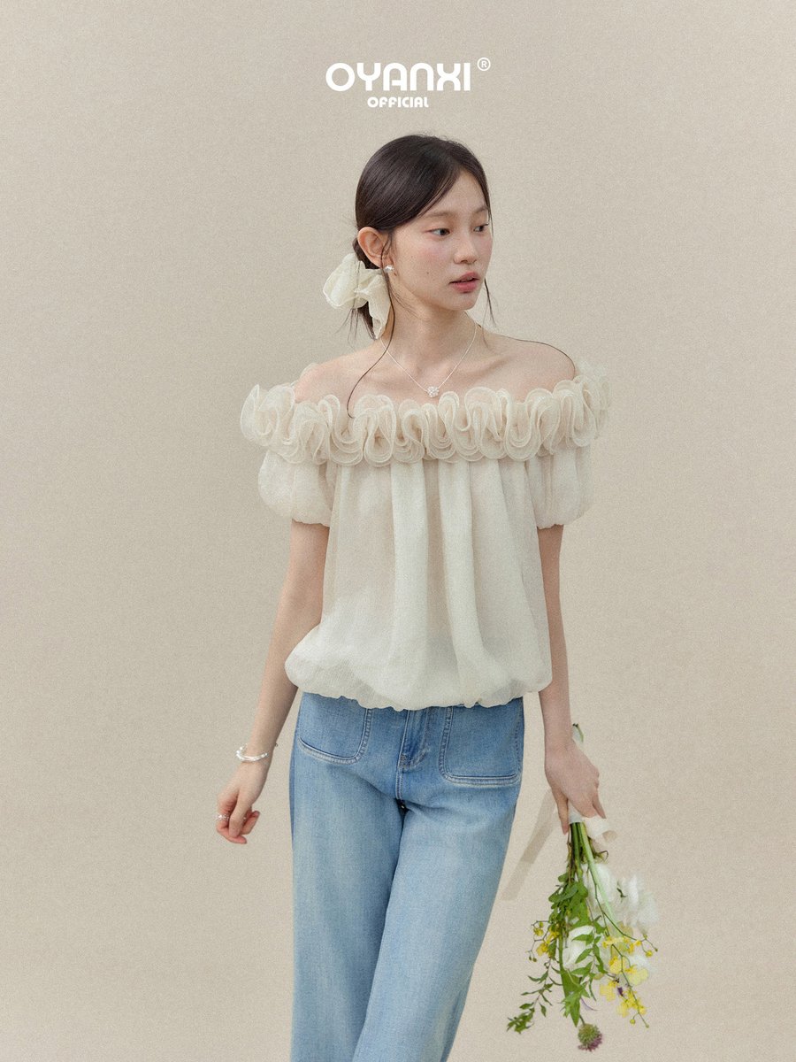 OYANXI オフショルダー フリル ショート丈ブラウス