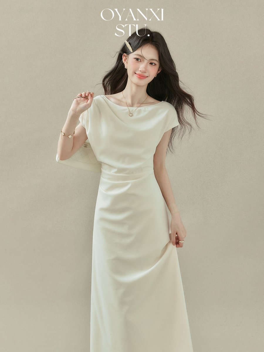OYANXI オフショルダー ウエストシェイプ ロングワンピース