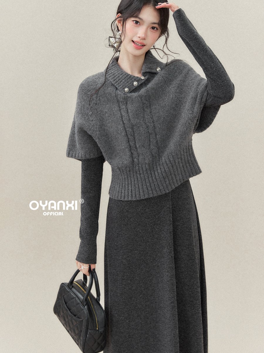 OYANXI パールボタン ケープ風 ゆったり ニットセーター