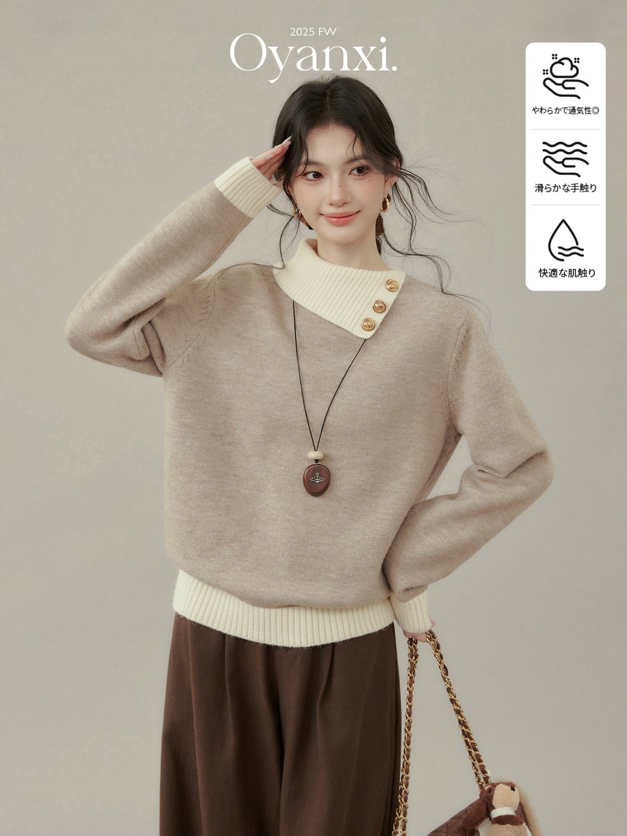 OYANXI 配色襟 プルオーバーニット