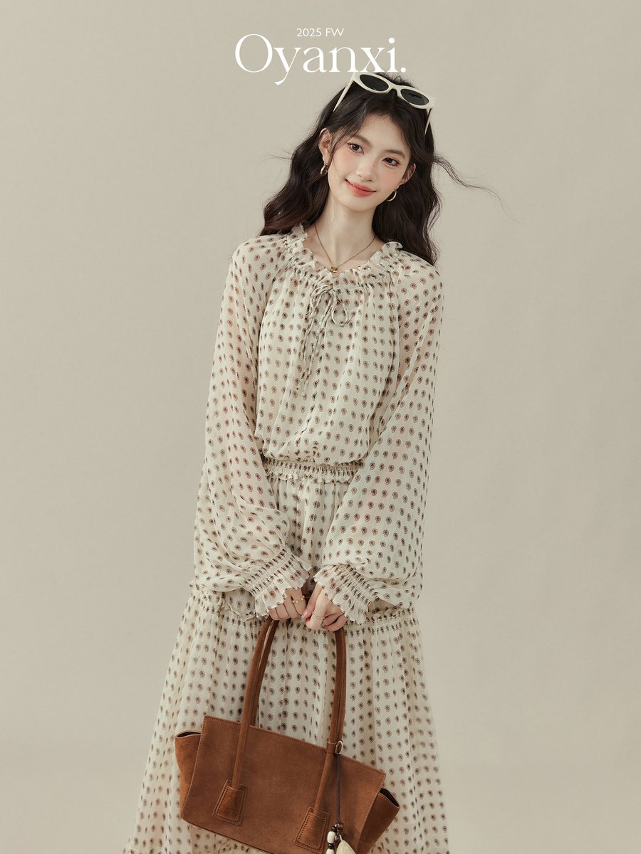 OYANXI ドット柄 長袖ワンピース＆キャミワンピース 2点セット