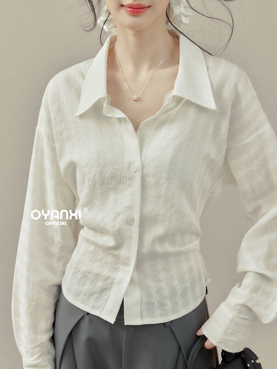 OYANXI ポロカラー ウエストシェイプ ショート丈シャツ
