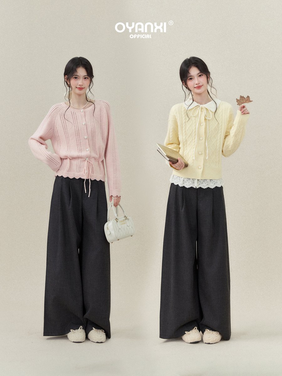 OYANXI ハイウエスト リラックス ワイドパンツ