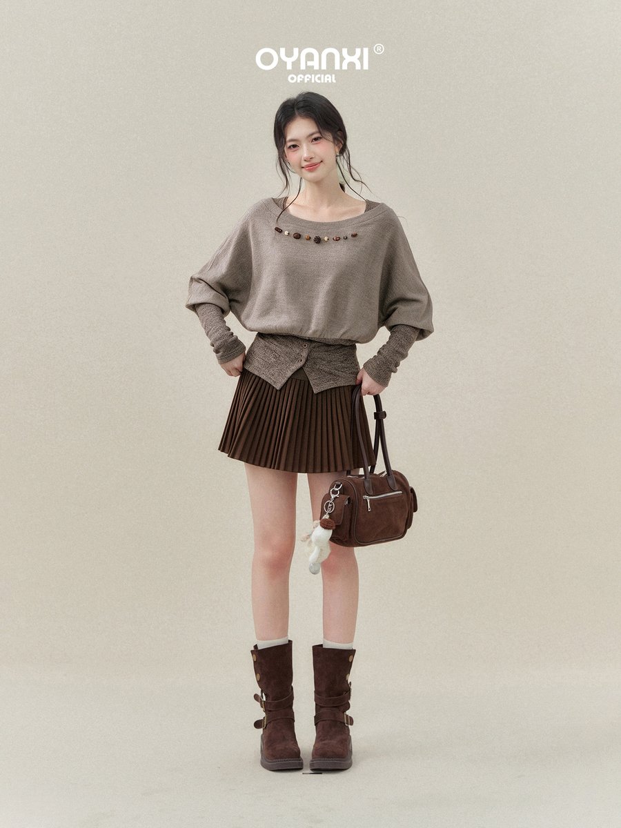 OYANXI フェイクレイヤード ウエストシェイプ クルーネック スウェット