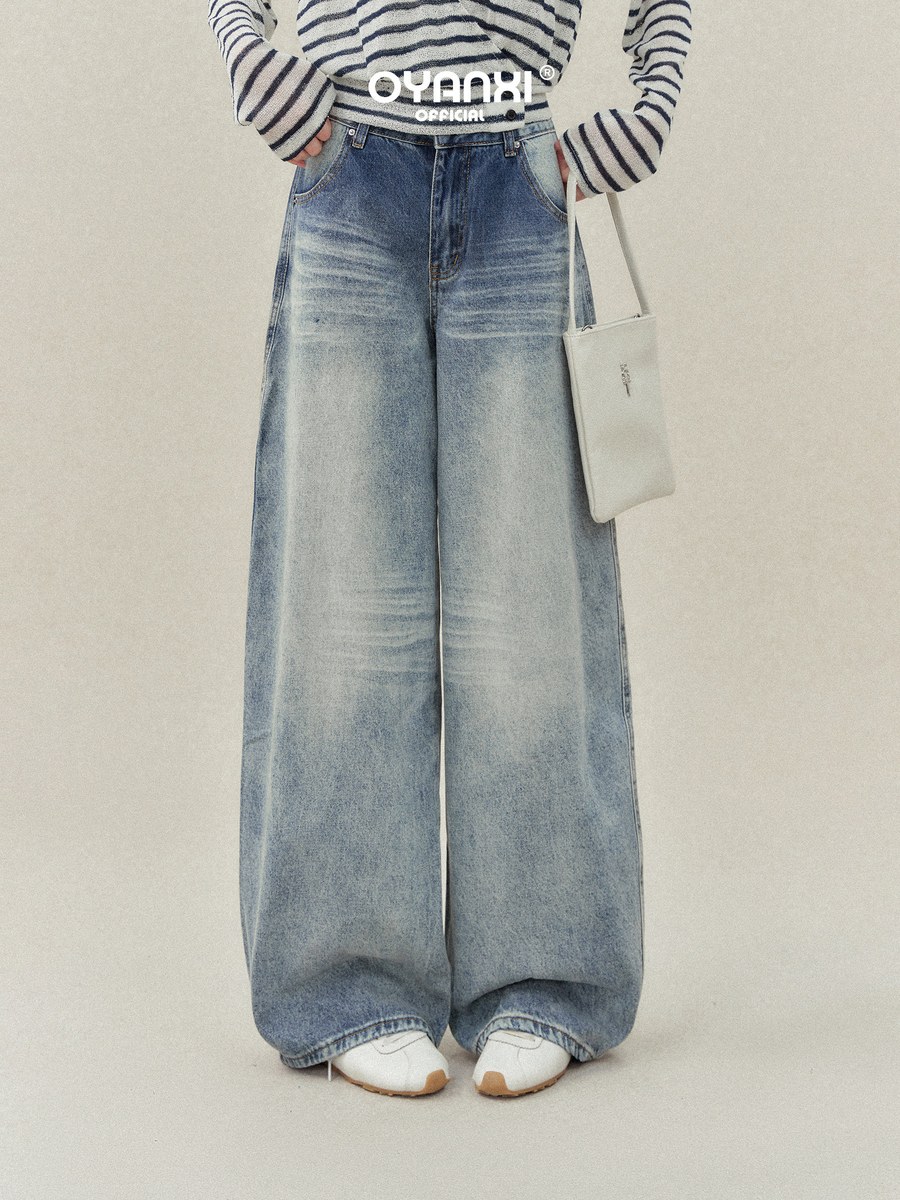 OYANXI ゆったり ロング丈 ワイドデニムパンツ