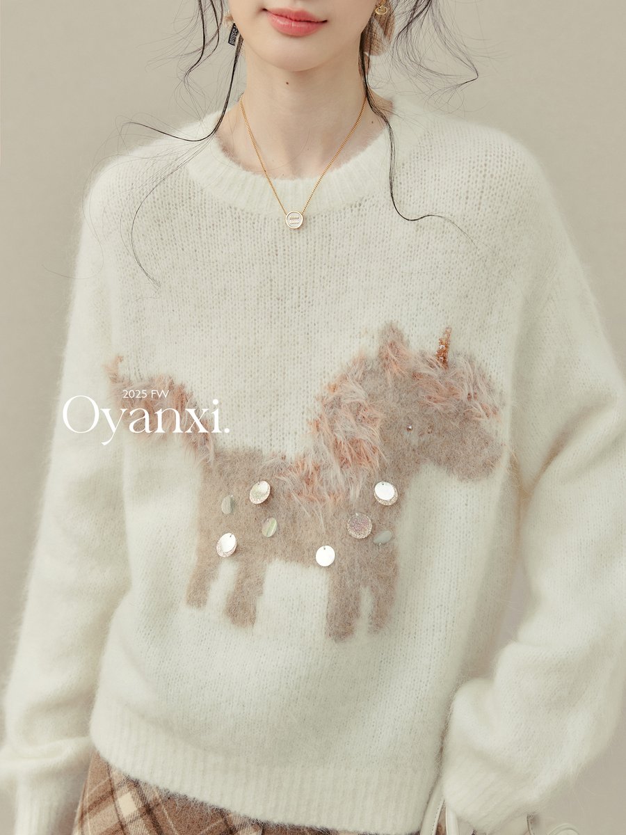 OYANXI クルーネック リラックス ニットセーター