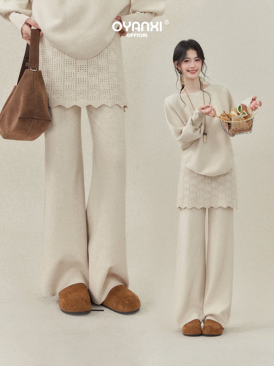 OYANXI 長袖ニット×ゆったりパンツ セットアップ