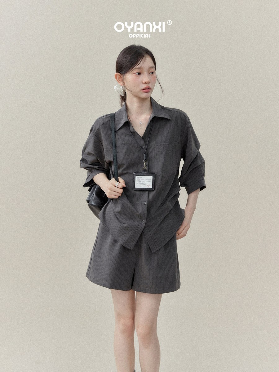 OYANXI ストライプ 半袖シャツ＆ショートパンツ セットアップ