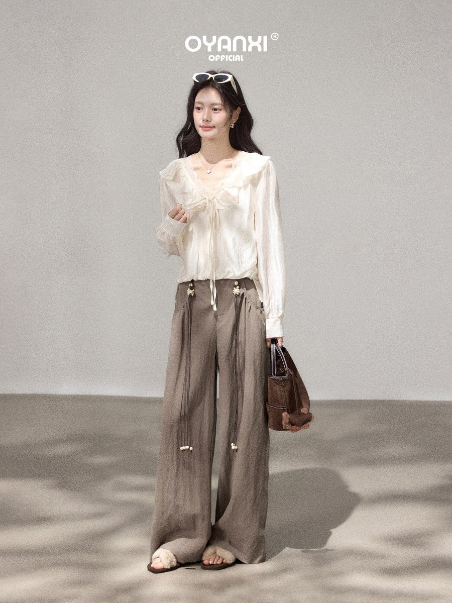 OYANXI ビーズ チェーンベルト付き ワイドパンツ
