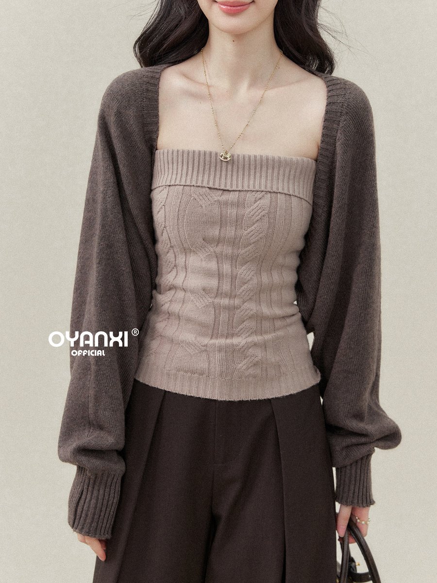 OYANXI ケーブル編みベアトップ＆ニットカーディガン 2点セット