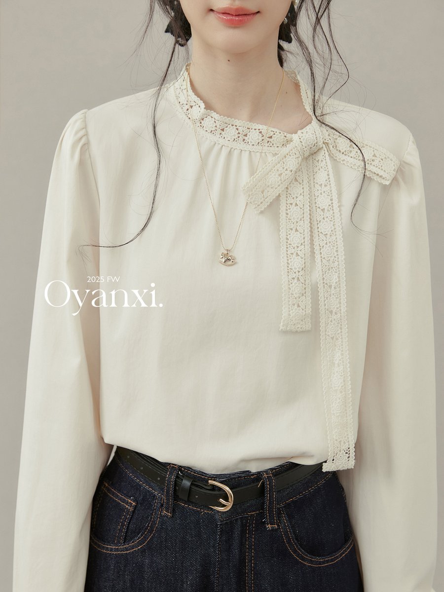 OYANXI リボンタイ 長袖ブラウス