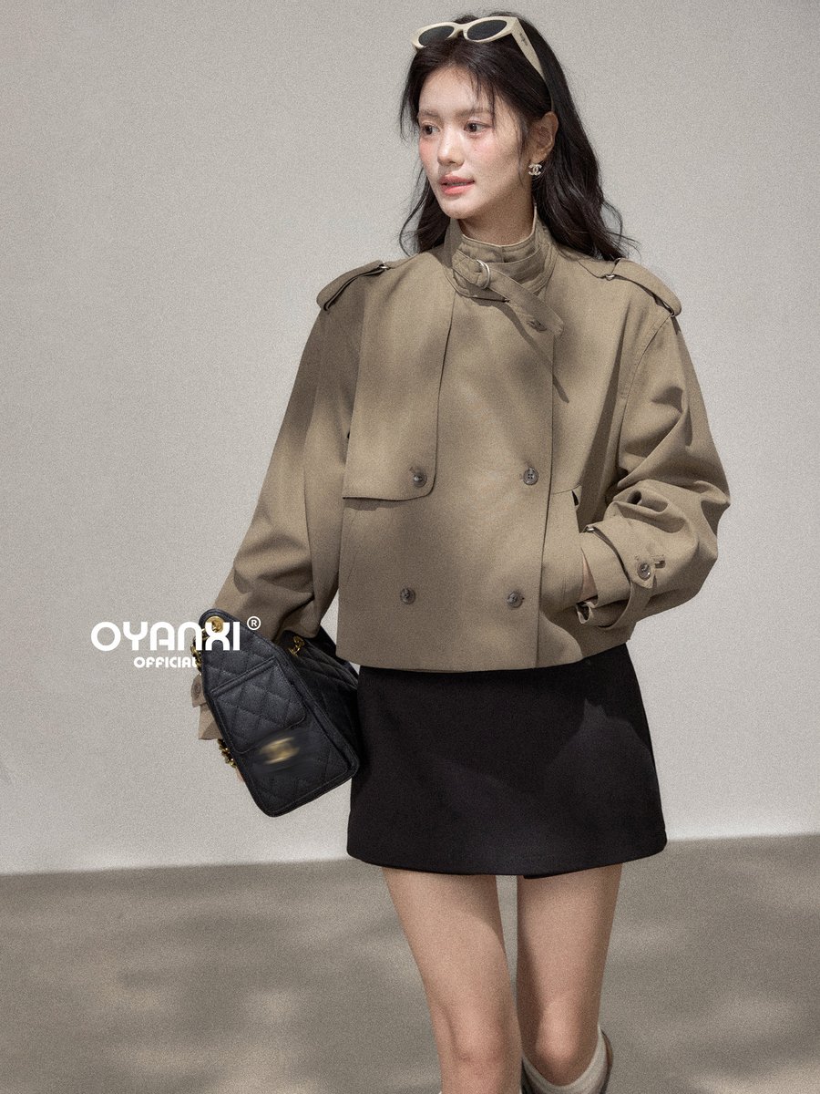 OYANXI スタンドカラー ダブルボタン ショートジャケット