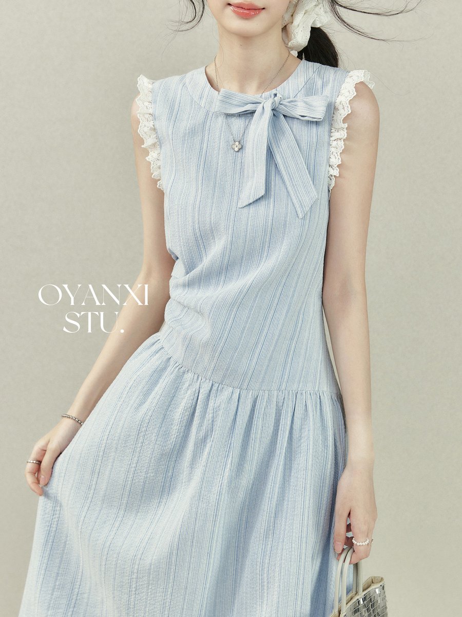 OYANXI バタフライ ノースリーブ ワンピース ペールブルー
