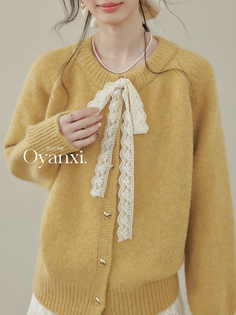 OYANXI リボンタイ ゆったり ニットカーディガン