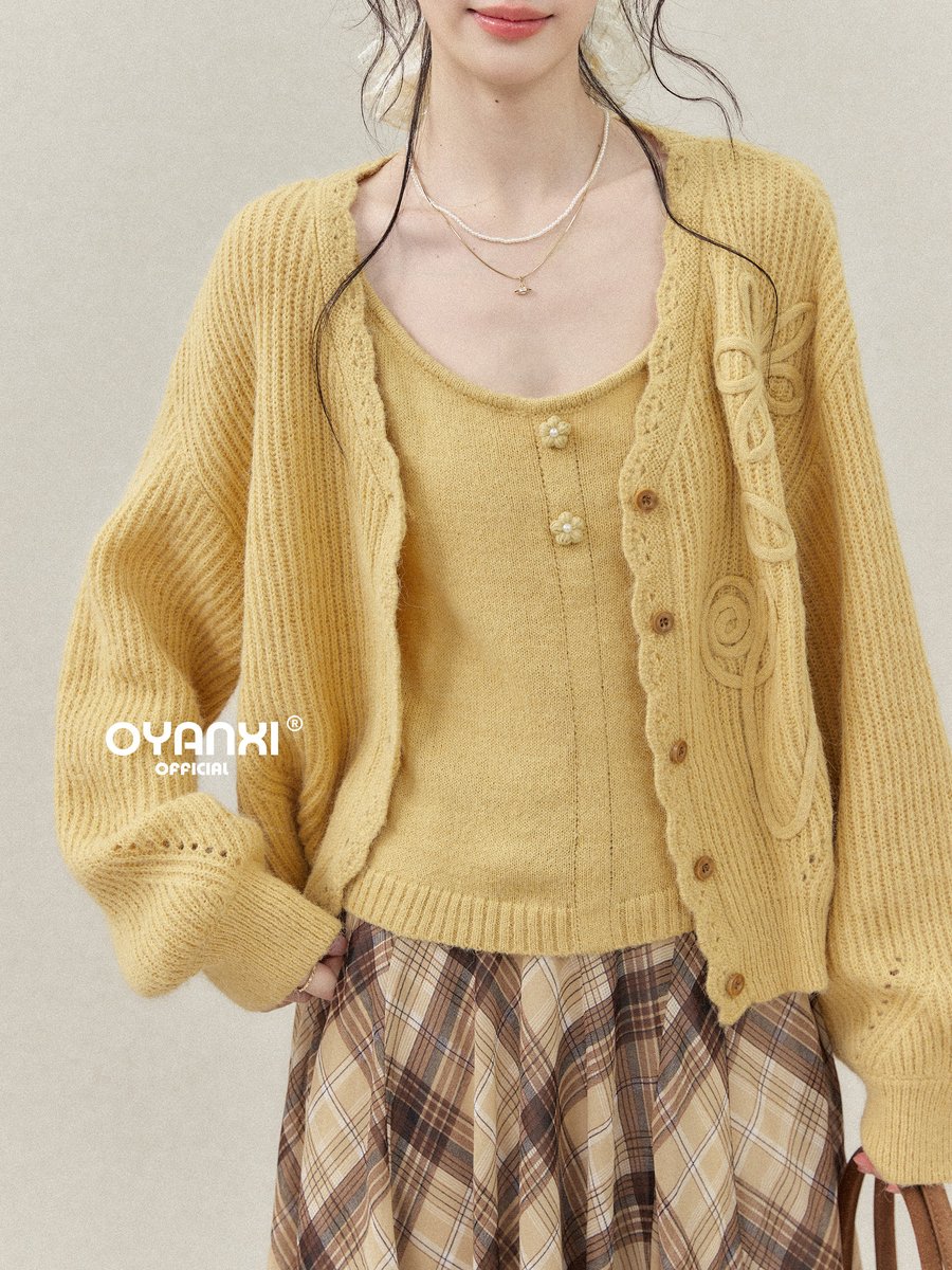 OYANXI キャミソール＆かぎ編みニットカーディガン 2点セット