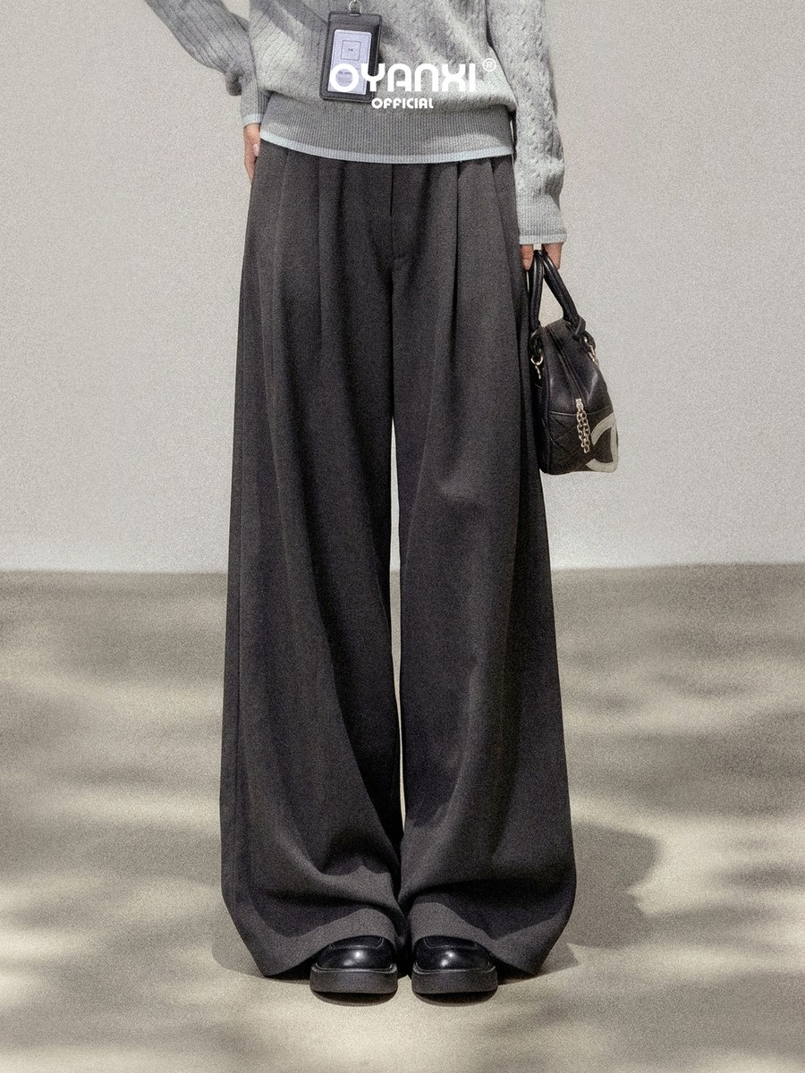 OYANXI ハイウエスト ロング丈 シンプル ワイドパンツ