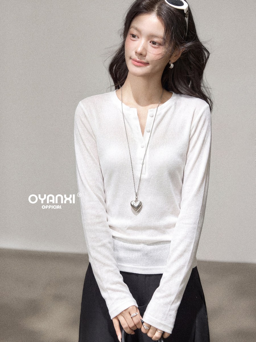 OYANXI ヘンリーネック ミニマル 長袖Tシャツ